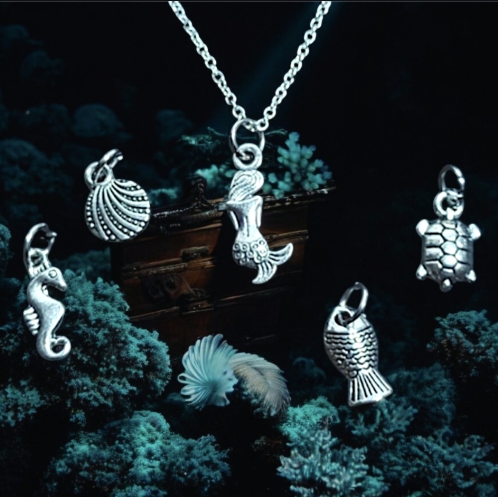 NEW Silver Aquatic Charm Necklace Set - Picture 1 of 9